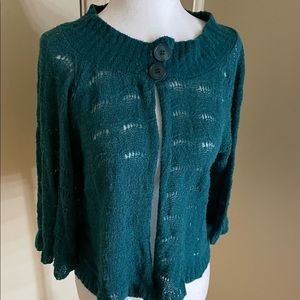 Armand & Alba breezy, flowy, chic, knit top button cardigan, deep teal OS
